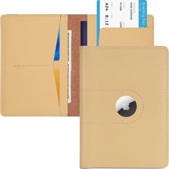 Genuine Leather Passport Holder for Travel Passport Covers with AirTag Slot Pass